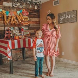Red and white striped dress